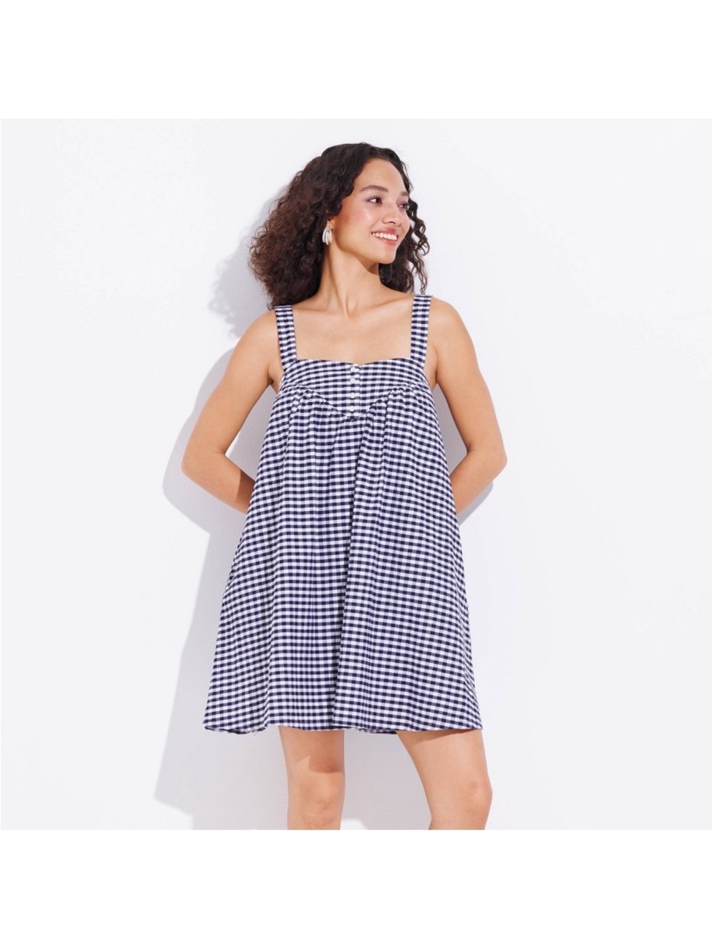 wild fable Black and White Gingham Square-Neck Mini Dress